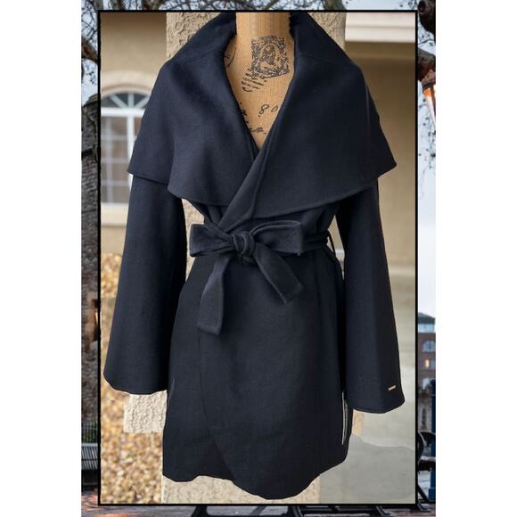 Tahari Ella Marla Shawl-Collar Wool Wrap Coat Black Size XL NWT - Picture 2 of 9